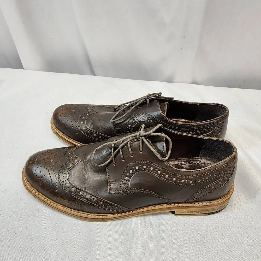 Red Tape Mens 10 Brown Leather Stitch Down Oxford Dress Shoes, Business Professi